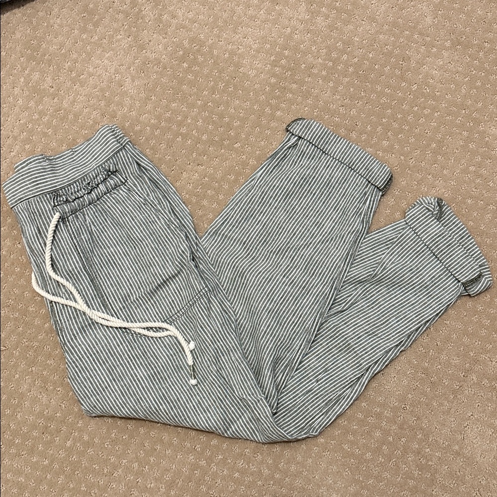 By Anthropologie Drawstring Striped Joggers, Green, White, Size S